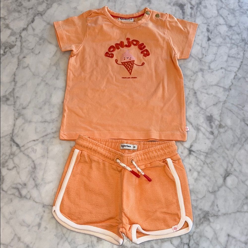 Babyface Orange Bonjour T-Shirt and Shorts Set 12/18M